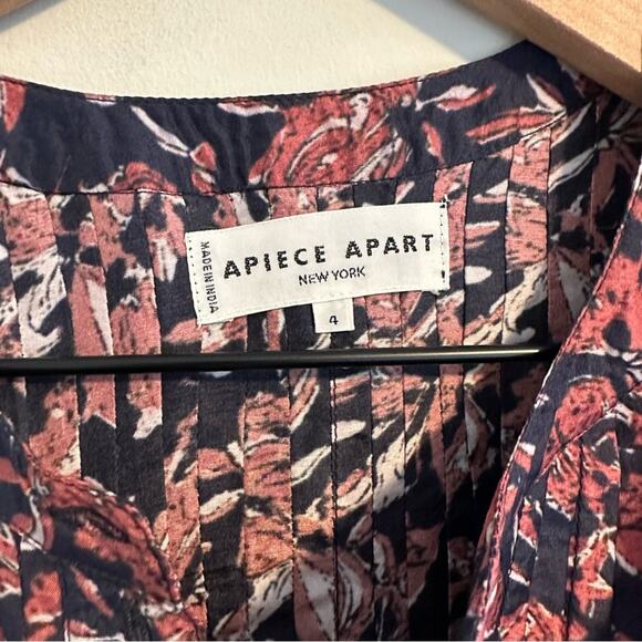 Apiece Apart Blue Red Floral Silk Blouse 4 - Picture 7 of 9